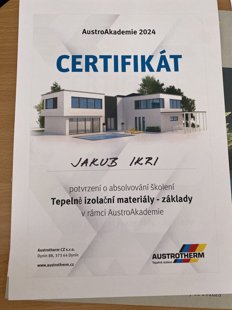 Certifikát o absolvování školení AUSTROTHERM