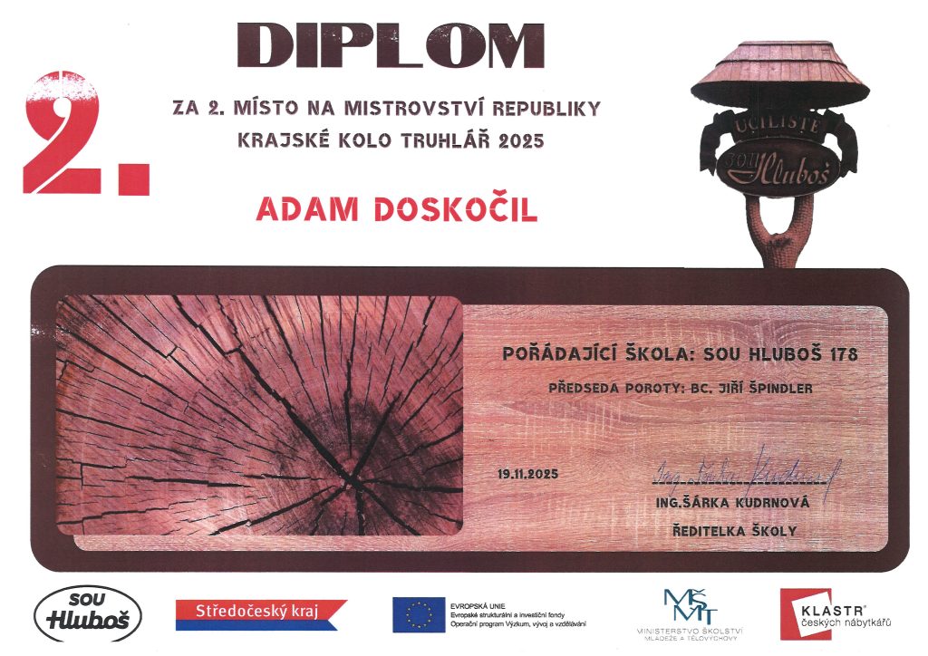 Diplom ze soutěže za druhé místo