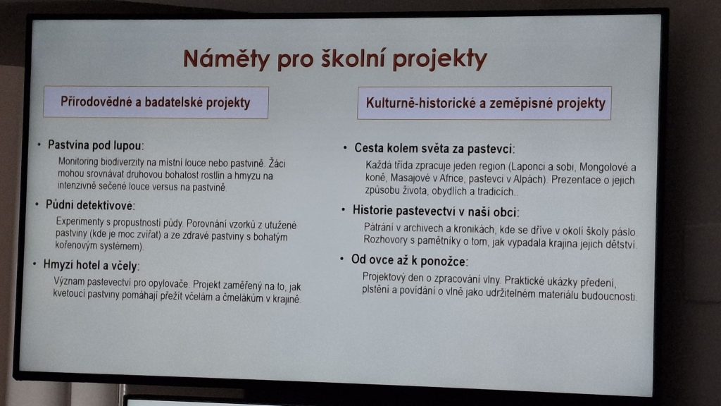 Obraz z projekčního plátna s informacemi EVVO