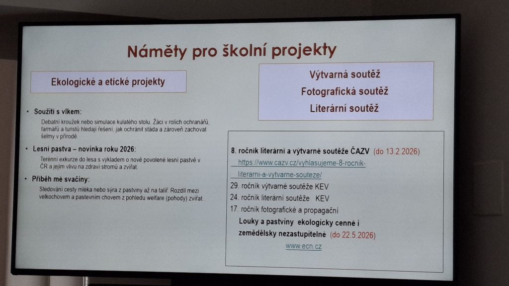 Obraz z projekčního plátna s informacemi EVVO