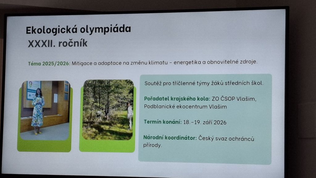 Obraz z projekčního plátna s informacemi EVVO
